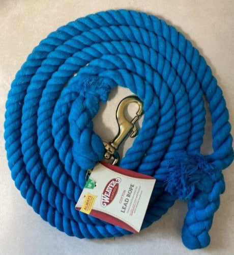 Weaver 10' Cotton Lead Rope with Solid Brass 225 Snap BLUE- NEW WITH DEFECT