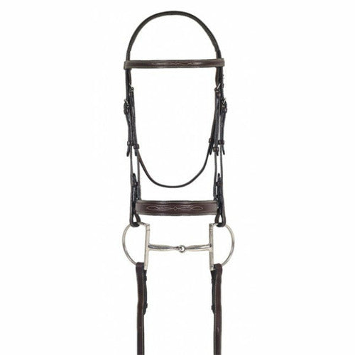 Ovation Elite Collection- Fancy Raised Comfort Crown Flat Wide Nose Padded Bridle with Fancy Raised Laced Reins