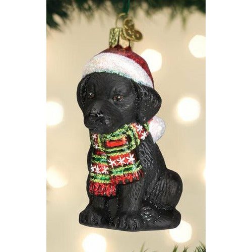 Old World Christmas Holiday Black Labrador Puppy Ornament