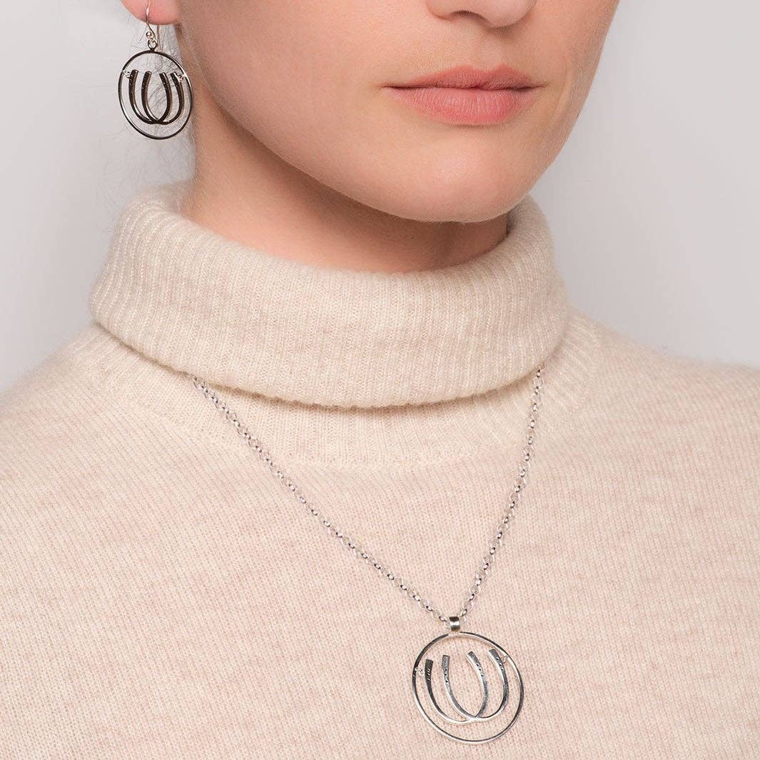Double Luck Horseshoe Earrings - Silver