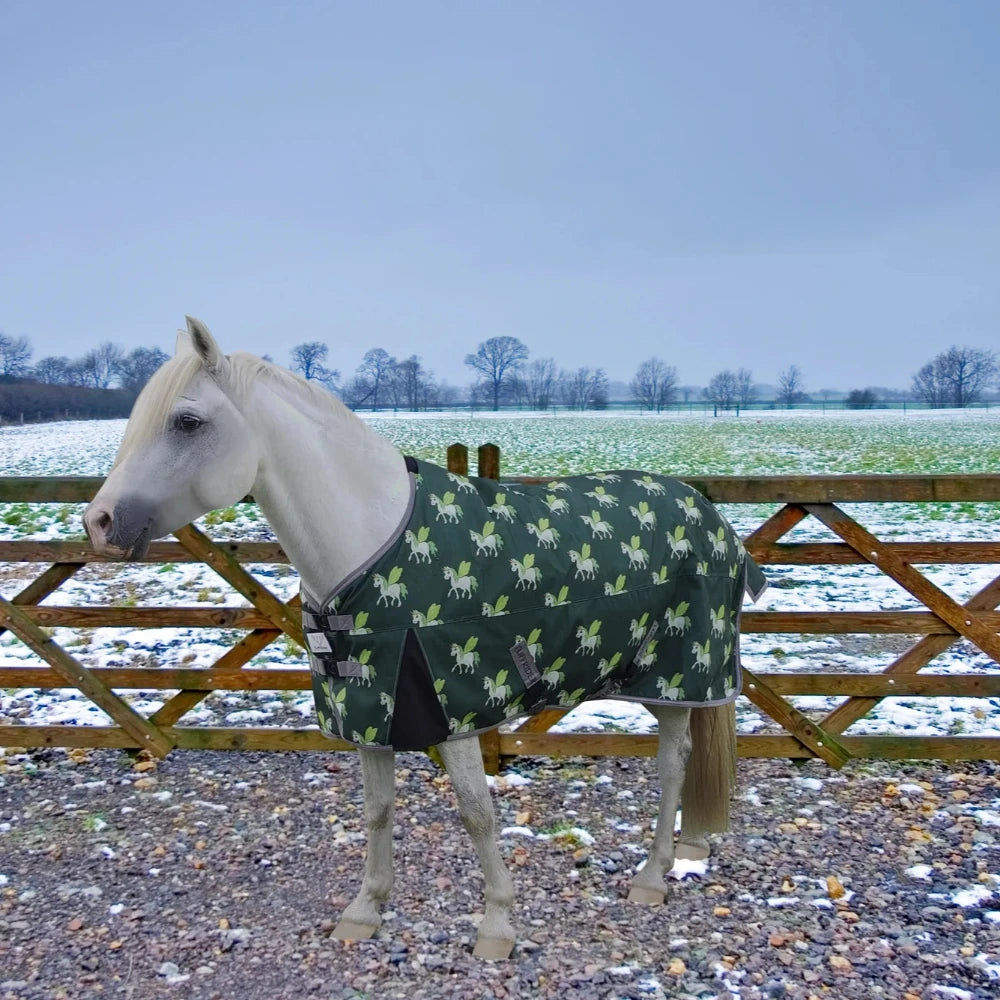 TuffRider 1200D Ripstop 220 GSM Polyfill Pony Print Standard Neck Two Tone Turnout Blanket