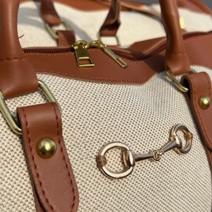 Faux Leather Canvas Snaffle Bit Equestrian Duffel Handbag