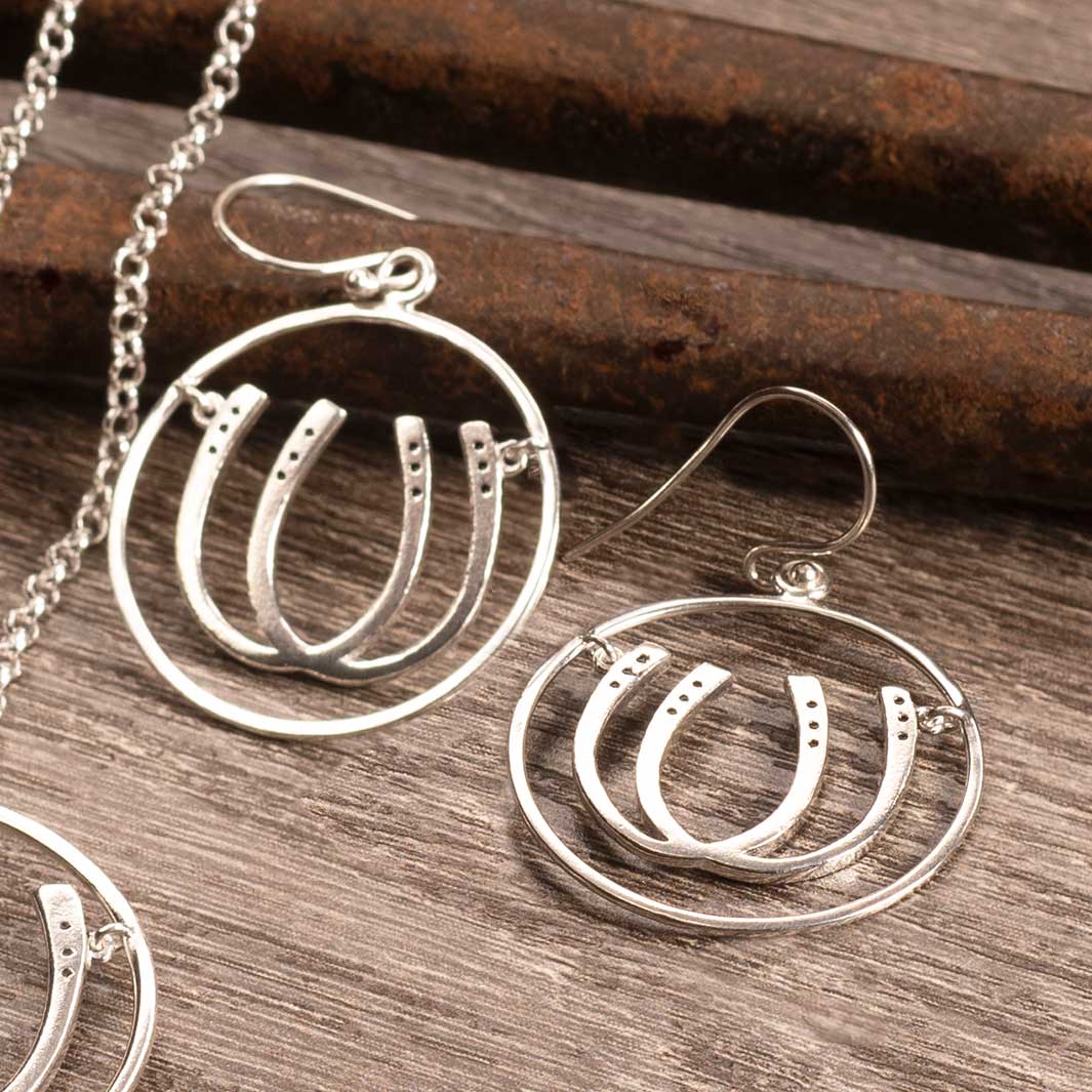 Double Luck Horseshoe Earrings - Silver