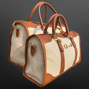 Faux Leather Canvas Snaffle Bit Equestrian Duffel Handbag