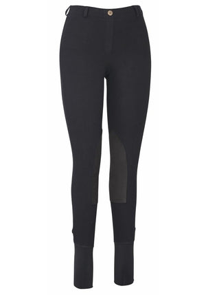TuffRider Ladies Cotton Lowrise Pull-On Knee Patch Breeches - Black - 26