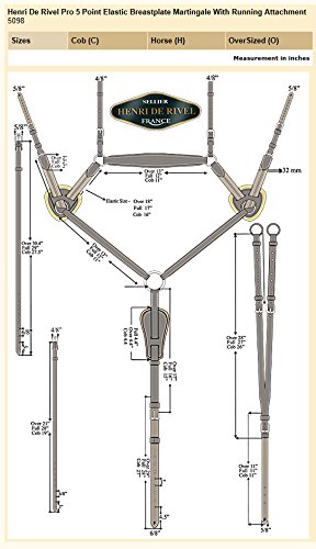 Henri de Rivel Pro 5 Point Elastic Breastplate Martingale with Running Attachment - Black - Horse
