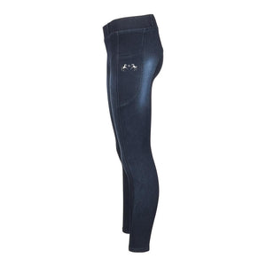 Equine Couture Ladies Denim Full Seat Silicon Tights with Phone Pocket-Anthracite-XS