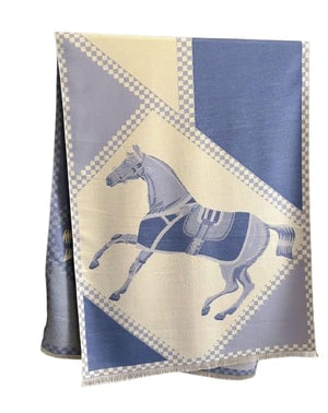 AWST Int'l Horses in Blankets Acrylic Cashmere Scarf-Blue-70" x 26