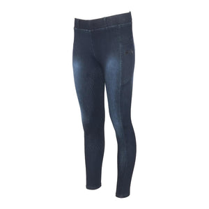 Equine Couture Ladies Denim Full Seat Silicon Tights with Phone Pocket-Anthracite-XS