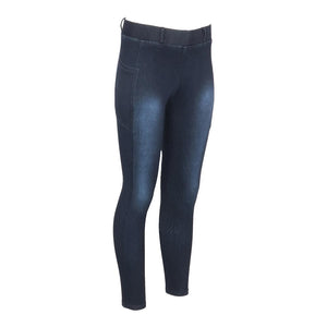 Equine Couture Ladies Denim Full Seat Silicon Tights with Phone Pocket-Anthracite-XS
