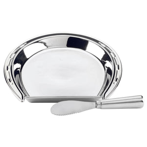 Certified International - Day at the Races Silver Plate Horseshoe Cheese Plate w Knife