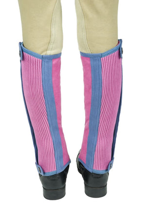TuffRider Children's Keeneland Synthetic Half Chaps- Pink w/ Light Blue- M