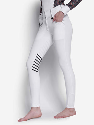 Equine Couture Saddle Stitch Extended Knee Patch Ladies Breeches-White-28