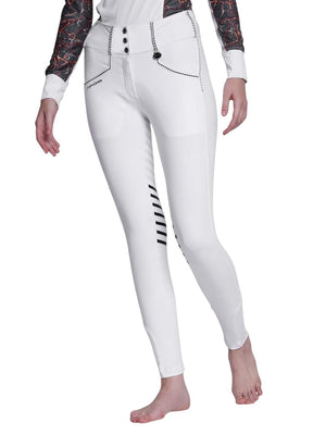 Equine Couture Saddle Stitch Extended Knee Patch Ladies Breeches-White-28