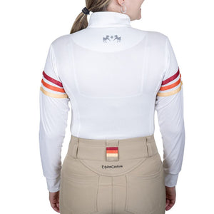 Equine Couture Women's Gradient Long Sleeve Show Shirt w/ Arm Stripes- White/Red - Large