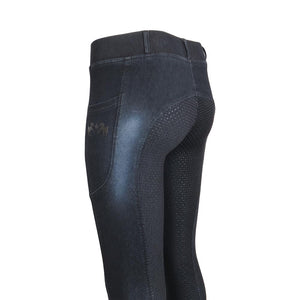 Equine Couture Ladies Denim Full Seat Silicon Tights with Phone Pocket-Anthracite-XS