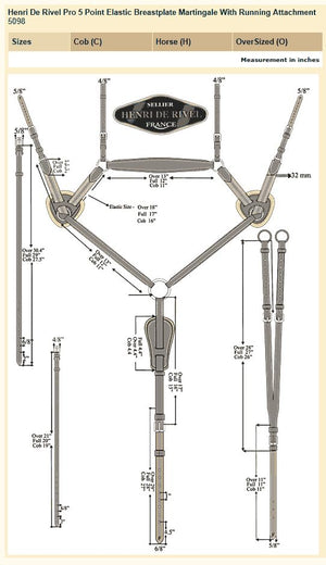 Henri de Rivel Pro 5 Point Elastic Breastplate Martingale with Running Attachment - Black - Horse