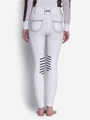 Equine Couture Saddle Stitch Extended Knee Patch Ladies Breeches-White-28