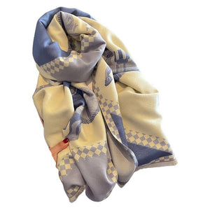AWST Int'l Horses in Blankets Acrylic Cashmere Scarf-Blue-70" x 26