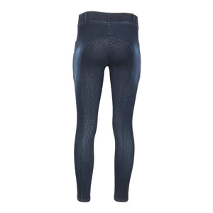 Equine Couture Ladies Denim Full Seat Silicon Tights with Phone Pocket-Anthracite-XS