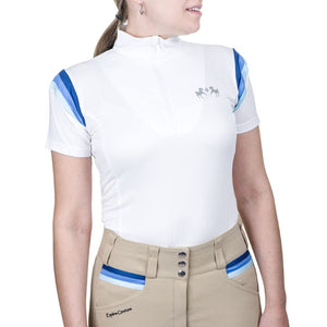 Equine Couture Women's Gradient Long Sleeve Show Shirt- White w/ Red Stripes- Medium