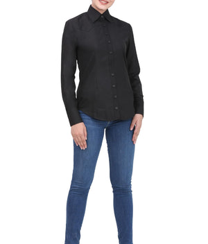 TuffRider Ladies Abilene Western Shirt- Black- Large