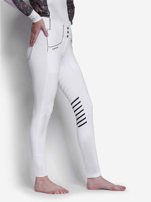 Equine Couture Saddle Stitch Extended Knee Patch Ladies Breeches-White-28