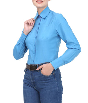 TuffRider Ladies Abilene Western Shirt- Turquoise- Medium