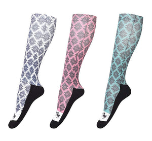 Equine Couture Ladies Tara Technical Padded Knee Hi Boot Socks - 3 Pack - White/Pink/Aqua