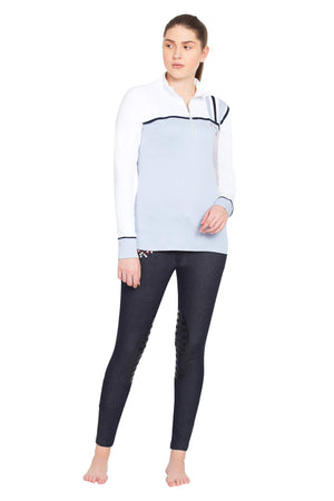 Equine Couture Ladies Nicole EquiCool Long Sleeve Sport Shirt - White/KL Baby Blue - XX-Large
