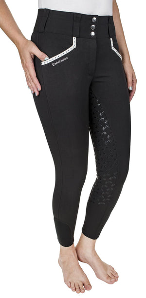 Equine Couture Women Nicole Full Silicone Printed Seat Breeches-Black-34