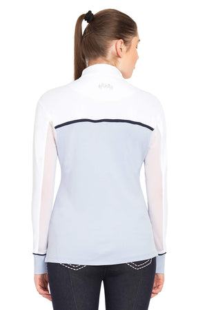 Equine Couture Ladies Nicole EquiCool Long Sleeve Sport Shirt - White/KL Baby Blue - XX-Large