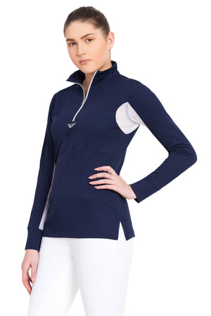 TuffRider Ladies Long Sleeve Ventilated Technical Sport Shirt – UV Protection- Quick-Dry- Mesh Undersleeves - Navy - XXX-Large