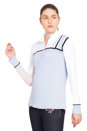 Equine Couture Ladies Nicole EquiCool Long Sleeve Sport Shirt - White/KL Baby Blue - XX-Large