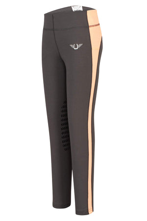 TuffRider Children's Ventilated Schooling Riding Tights - Charcoal/Neon Peach - Medium