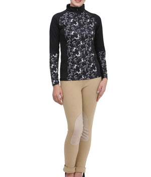 Equine Couture Ladies  Linear Horses Sport Shirt- Black- Medium