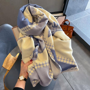 AWST Int'l Horses in Blankets Acrylic Cashmere Scarf-Blue-70" x 26