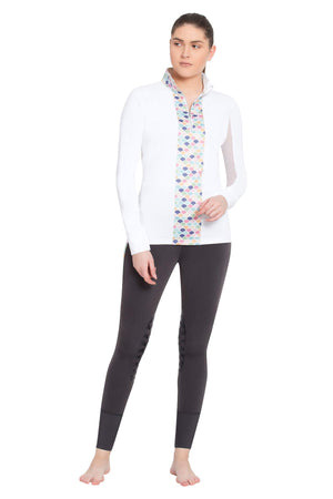 TuffRider Ladies Iris EquiCool Riding Sport Shirt - White/Print - X-Small