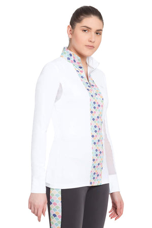 TuffRider Ladies Iris EquiCool Riding Sport Shirt - White/Print - X-Small
