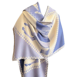 AWST Int'l Horses in Blankets Acrylic Cashmere Scarf-Blue-70" x 26