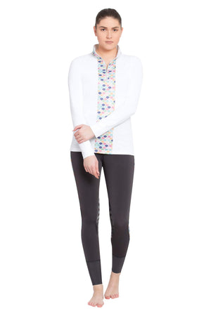 TuffRider Ladies Iris EquiCool Riding Sport Shirt - White/Print - X-Small