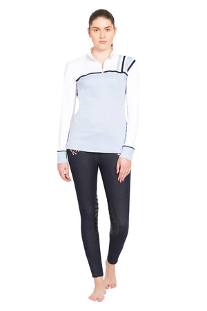 Equine Couture Ladies Nicole EquiCool Long Sleeve Sport Shirt - White/KL Baby Blue - XX-Large