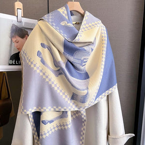 AWST Int'l Horses in Blankets Acrylic Cashmere Scarf-Blue-70" x 26