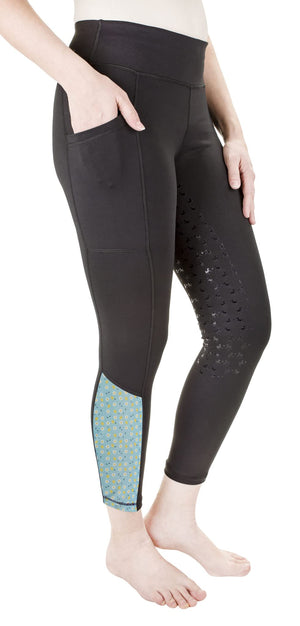 Equine Couture Women Daisy Printed Smyrna Tights-Black/Daisy-M