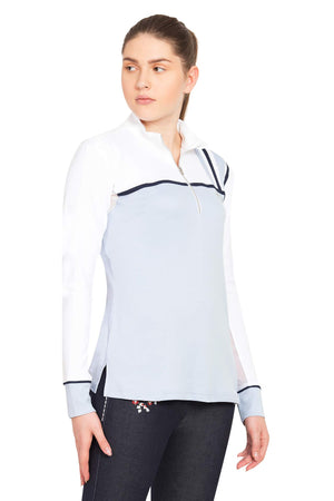 Equine Couture Ladies Nicole EquiCool Long Sleeve Sport Shirt - White/KL Baby Blue - XX-Large