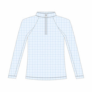 Dapplebay Kids Blue Gingham 1/4 Zip - Long Sleeve-Blue/White-14-16
