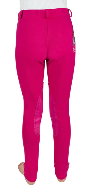 TuffRider Children's Thelwell Sweep Embroidered Pull-On Knee Patch Jods - Hot Pink - 10