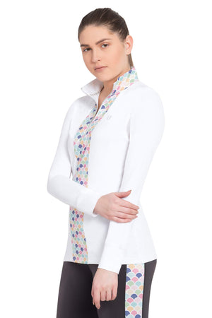 TuffRider Ladies Iris EquiCool Riding Sport Shirt - White/Print - X-Small