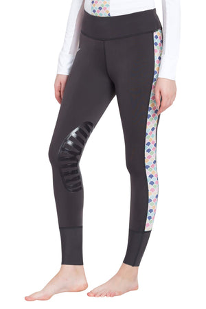 TuffRider Ladies Iris EquiCool Riding Tights - Charcoal/Print - Large