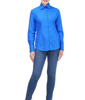 TuffRider Ladies Abilene Western Shirt- Sapphire- Medium